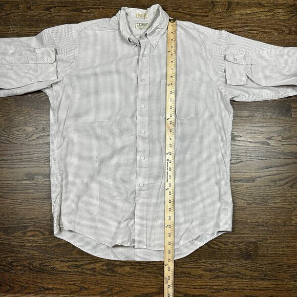 LL Bean Shirt Mens Large Cotton Brown White Stripe Button up Long Sleeve Classic - Picture 5 of 7